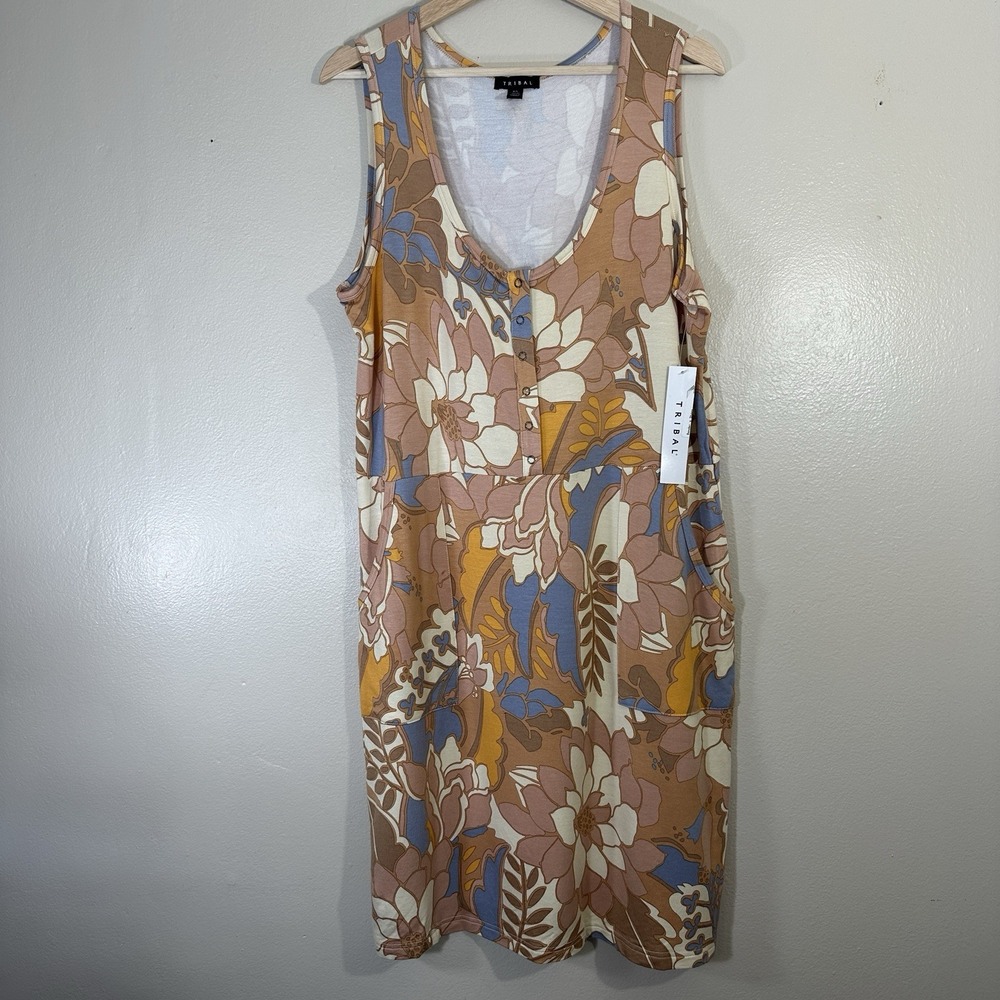 Tribal Women's‎ Large Floral Printed Snap Shirt Dress With Pockets NEW